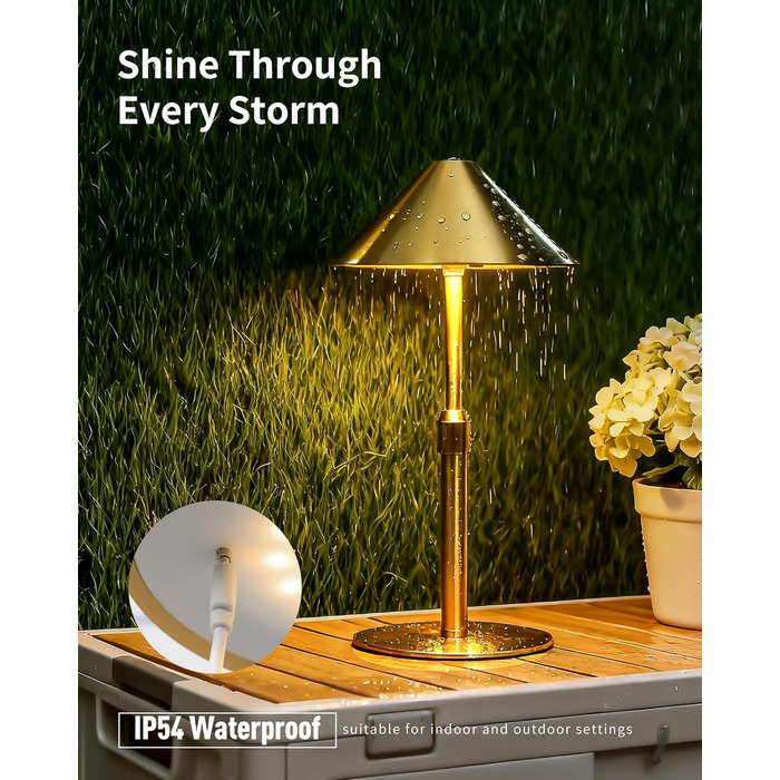 Нічник бездротовий акумуляторний Wiederaufladbare для вітальні, спальні, їдальні - Gold (латунь) з лампочкою, димуванням, сенсорним керуванням, 3-в-1