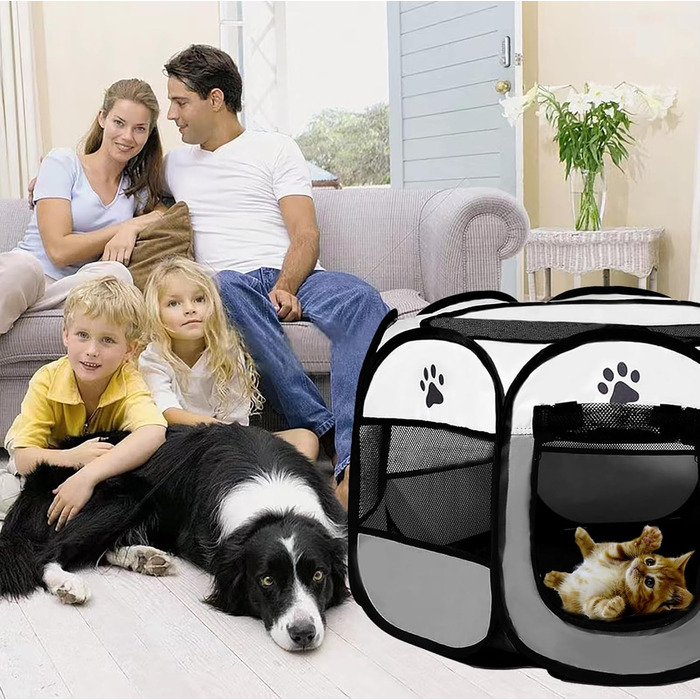 Клітка-забіг для цуценят та дрібних тварин 114x114x59 см (сіра)