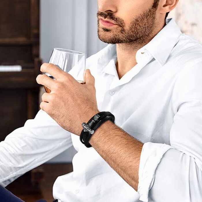 Чоловічий браслет Flongo з плетеного шкіряного шнура, стилізований під молот Тора (мультяшний молот), вікінзький браслет, регульований, з застібкою, амулет, подарунок для чоловіків