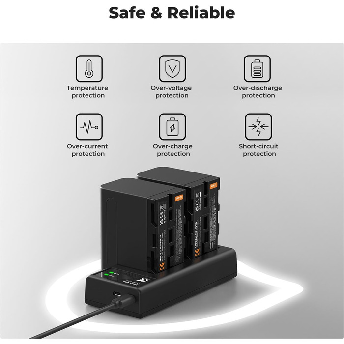 K&F CONCEPT NP-F970: 2 акумулятори 6600mAh та LED-зарядний пристрій (сумісний з Sony NP-F550, F570, F750, F770, F930, F950, F960, F970) для LED-ліхтів, моніторів та камер