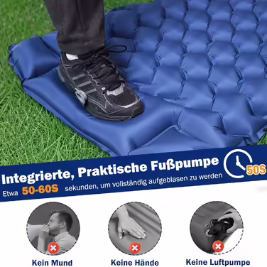 Isomatte Self-Inflating, Ultralight Inflatable Air Mattress, Camping Mattress with Foot Press Pump, Anti-Ripstop Portable Sleeping Pad Outdoor with Pillow for Hiking, Beach, Travel - Army Green (Single, Classic Blue)