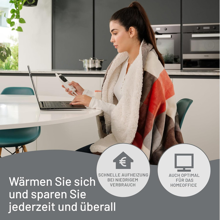 Електрична ковдра Imetec Adapto Tartan Festival, 160x120 см, тепла та затишна, з технологією Adapto, 6 температур, безпечна, швидкий нагрів, для дому, миюча, оранжево-сіра