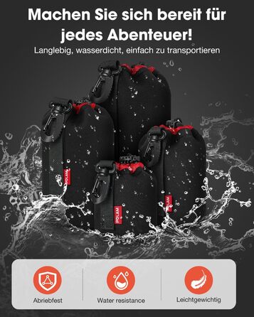 Набір чохлів для об'єктивів з неопрену, 4 розміри, для Canon, Nikon, Tamron, Sigma, Pentax, чорний/червоний