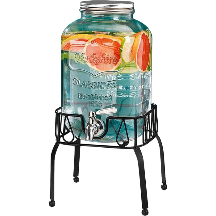 Keg-shaped Drink Dispenser, 3L/5L Glass Water Dispenser with Stand, Barrel Decanter with Spout, Alcohol Dispenser ideal for Wine, Whisky, Beer, Juices, Soda, Gifts for Friend, Husband, Father (3L, Drink Dispenser)