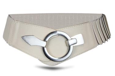 Жіночий еластичний пояс-гурт на талію Vanessa & Melissa, бежевий, 80 см (85-105 см талія), з срібною пряжкою
