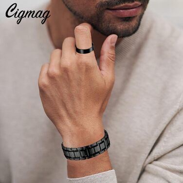 Браслет для лімфодренажу чоловічий з магнітами, титан, регульований, з інструментом для зняття та подарунковою коробкою (Чорний) (3 ряди)
