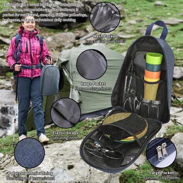 Berglander Camping Essentials, Camping Cookware Utensil Set, Camping Accessories Gear Must-Haves, come with camping cutlery sets, plates, and cups, ideal for outdoor stoves, picnics, and grilling.