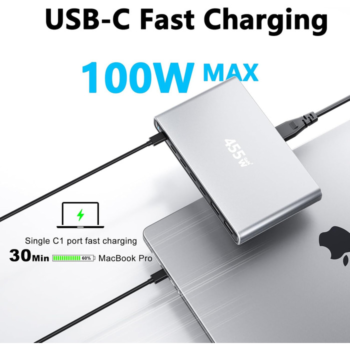 Зарядний пристрій USB-C 455W, 7 портів, GaN PD PPS, для MacBook, Dell, iPhone, Samsung, ноутбуків, планшетів, телефонів – Сірий