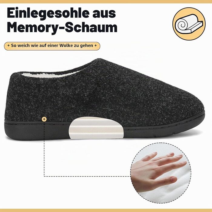 Зимові унісекс капці Mishansha з ефектом пам'яті (Memory Foam) та твердою підошвою, чорні, розмір 44/45 EU