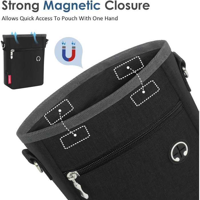 Футляр для ласощів для собак з магнітною застібкою, 2025. Практичний мішок для годування собак, мішок для ласощів з винімною внутрішньою кишенею | Диспенсер для відходів, (Чорний)