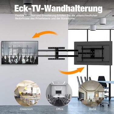 Настінний кріплення для телевізора з довгим шарнірним кріпленням, нахилом, поворотом та обертанням, висувним, для LCD/LED/OLED телевізорів 32-80 дюймів, 50 кг, VESA 600x400 мм