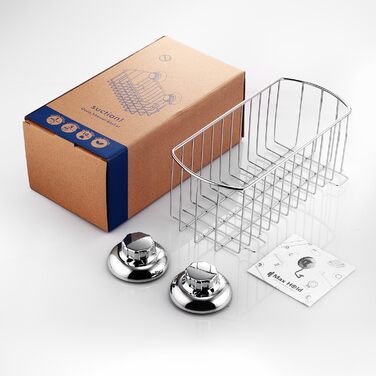 MaxHold Suction Cup Shower Caddy Deep Rectangular Single-Tier, No-Drill Mounting – Stainless Steel, Rustproof – Kitchen & Bathroom Storage