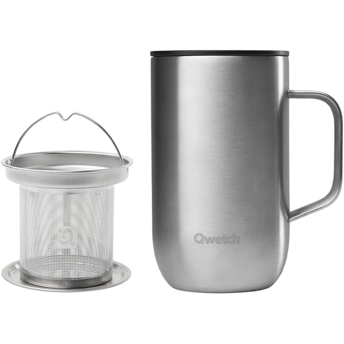Qwetch Stainless Steel Insulated Travel Mug - 12oz - Keeps Drinks Hot for 6h, Cold for 12h - Leakproof Lid, Reusable, Tea Filter Compatible