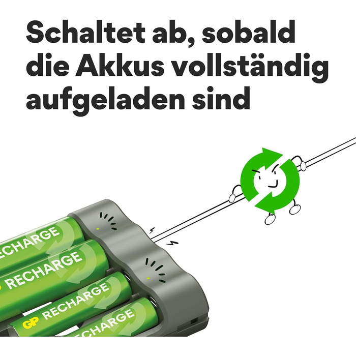 Зарядний пристрій для акумуляторів GP Charge&Save AA AAA з USB-C, 4 слоти, швидка зарядка, LED-індикатор, компактний дизайн