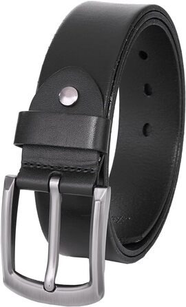 Чоловічий шкіряний ремінь: класичний джинсовий ремінь для чоловіків | З подарунковою коробкою, чорний колір, розмір L (105 см)