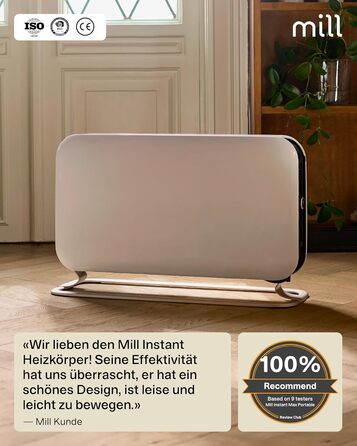 Електричний конвекторний обігрівач Mill 2000W з термостатом, 24-28 м², білий – MEC. Тиха електрична теплова гармата для дому.