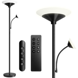 Стельова лампа BBHome для вітальні з LED-підсвіткою 27W та лампою для читання 6W, диммування, керування пультом та сенсором, 3000K-6500K, колір сріблястий