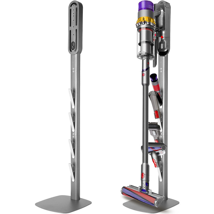 Тримач для пилососа Dyson Wandhalterung з зарядною станцією для V8–V15 та Gen5 – стабільний тримач для акумуляторного пилососа з органайзером для аксесуарів, щіток та кабелів (срібний)