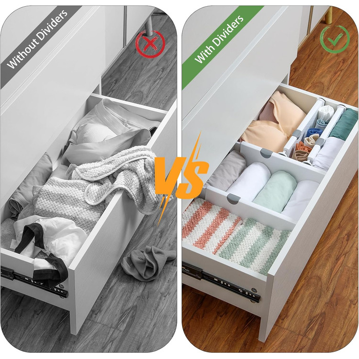 Adjustable Drawer Dividers, Set of 4 Drawer Dividers, Plastic Drawer Organizers, Drawer Separators System for Kitchen, Cabinet, Dresser, Bedroom, Bathroom, Office