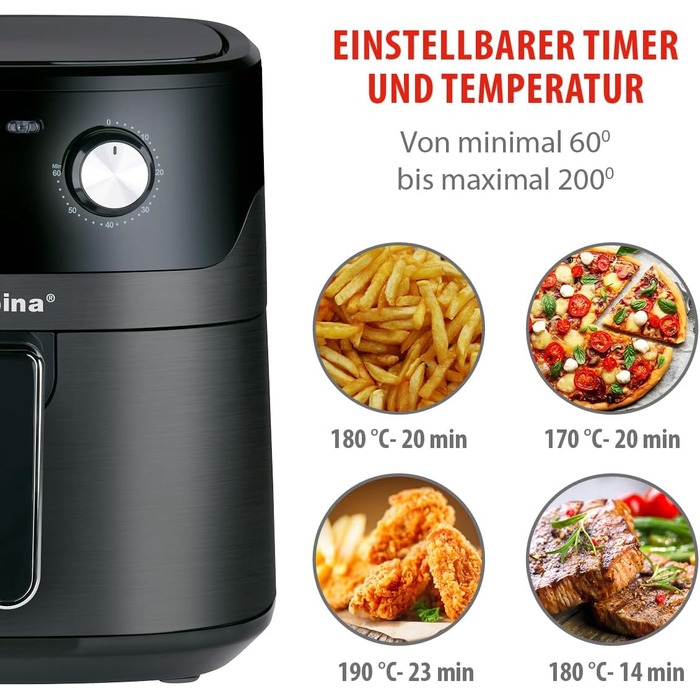 Фритюрниця Alpina Heißluft XXL: Air Fryer на 4-6 осіб, 1800W, 6L, з цифровим дисплеєм та таймером