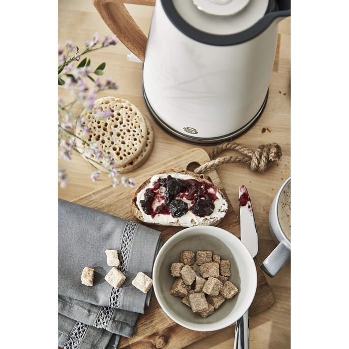 Swan Nordic Ultra Fast Electric Kettle - Wireless, Modern Design, 1.7L, 2200W, Wood-Look Handle, Auto Shut-Off, White - Single Serve