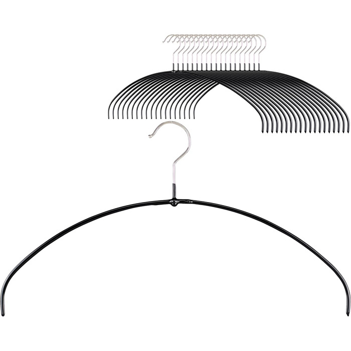 MAWA Clothes Hangers Light, Set of 20 space-saving and non-slip hangers, ideal for T-shirts, tops, and lightweight sweaters, with a 360° rotating hook and non-slip coating, 36 cm, Black