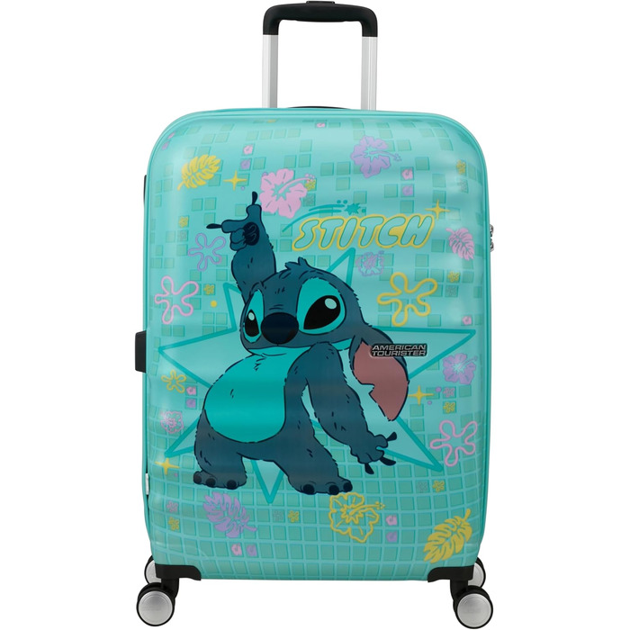 Чемодан American Tourister Wavebreaker Disney FL Spinner L, 77 см, 96 л, коліщата, матова поверхня, Disney Stitch Flower