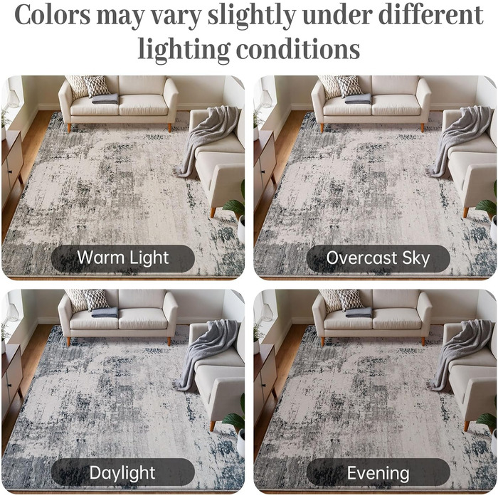 Килим для вітальні, спальні, їдальні, з антиковзаючим покриттям, м'який короткий ворс, абстрактний сірий стильний килим для легкого прибирання (160 x 200 см) (Сірий-мульти, 200 x 250 см (Прямокутний))