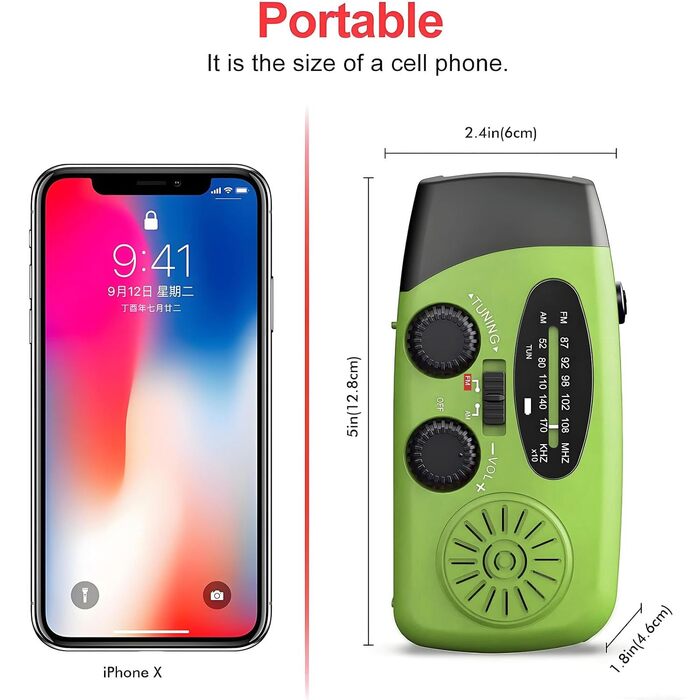 Радіо Solar Radio з ручним генератором, AM/FM, Powerbank 2000mAh, LED ліхтарик, USB зарядка - зелений
