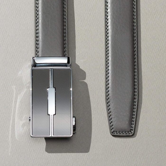 Чоловічий шкіряний ремінь на автоматичній застібці без дірок, ширина 3 см, регульований розмір, довжина 125 см, колір 505 Grey