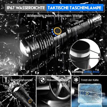 Ліхтарик Shadowhawk LED акумуляторний, 450000 люмен, надяскравий, USB-зарядка, тактичний XHP70.2 з чохлом, водонепроникний IP67 для кемпінгу, туризму, екстрених ситуацій