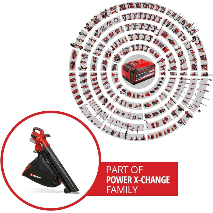 Einhell Cordless Leaf Blower VENTURRO 18/210 Power X-Change (Li-Ion, 18 V, Suction power 500 m³/h, collection bag 45 L, blowing function up to 210 km/h, without battery & charger)