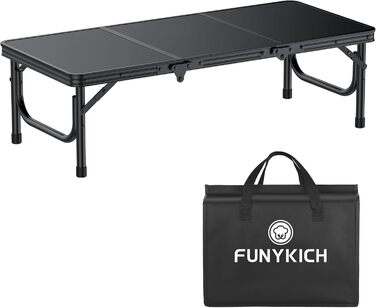 Складний кемпінговий стіл FUNYKICH 87x40x26 см, алюмінієвий, з MDF стільницею, чорний - для пікніка, пляжу, балкону