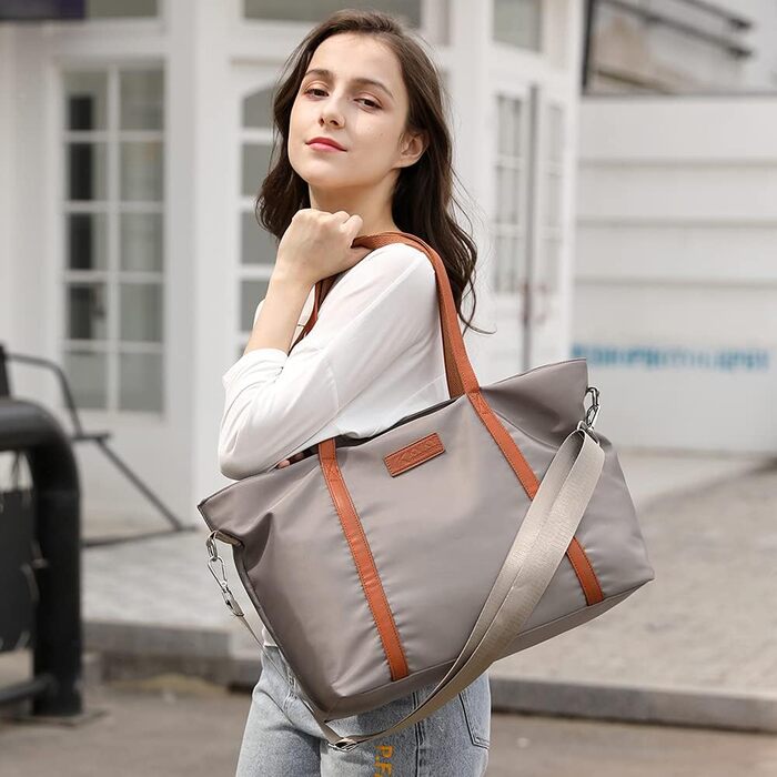 Zhongningyifeng Women's Nylon Crossbody Bag 15.6 Inch Laptop Shoulder Handbag Wallet for Travel Work (Gray)