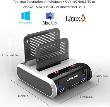 Док-станція для жорстких дисків WAVLINK ST336A: USB, SATA, TF/SD, зарядка, Offline Clone