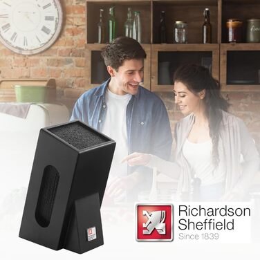 Richardson Sheffield Universal Knife Block without Knives Black | Removable Brush Insert | Flexible Spaghetti Bristles for Easy Placement | Knife Block Black Blade-Friendly Holds 5-6 Knives