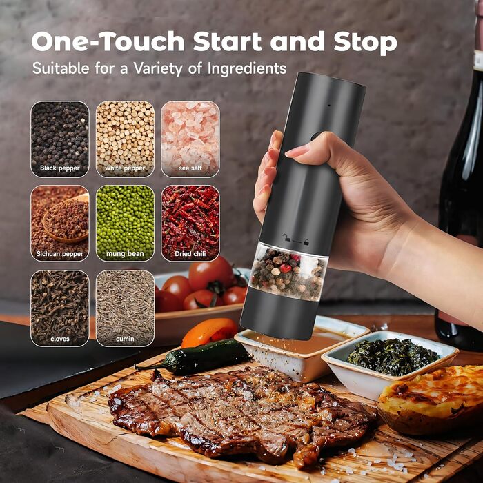 Електричні млини для солі та перцю (2 шт.), USB, для великої солі та перцю