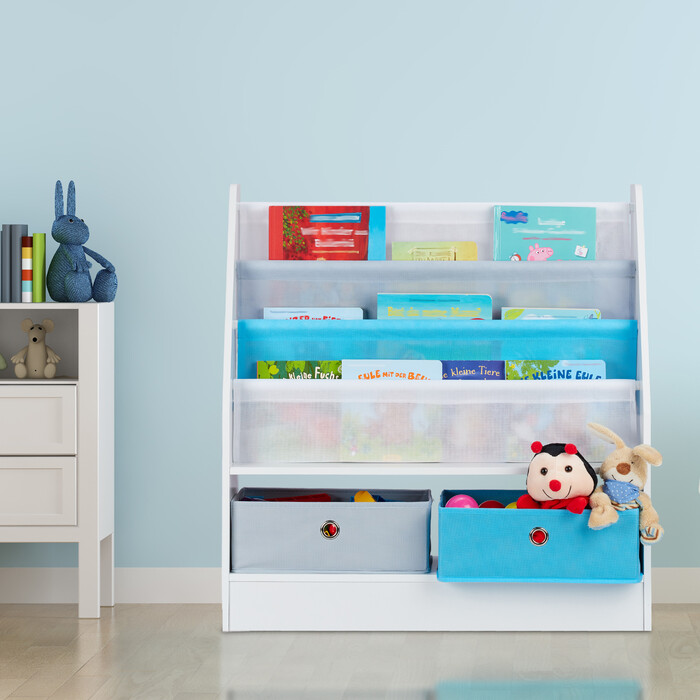 Relaxdays Children's Shelf with 2 Boxes & 3 Hanging Pockets