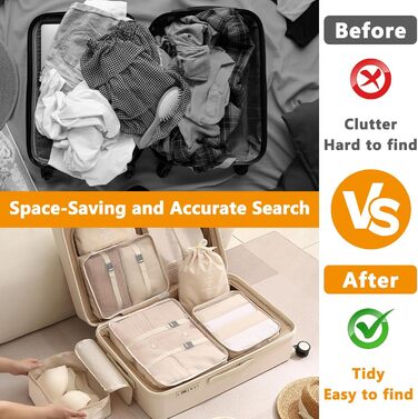 Набір органайзерів для валізи 12 шт. Packing Cubes, бежевий - Розділювачі для одягу в подорожі та на відпочинок