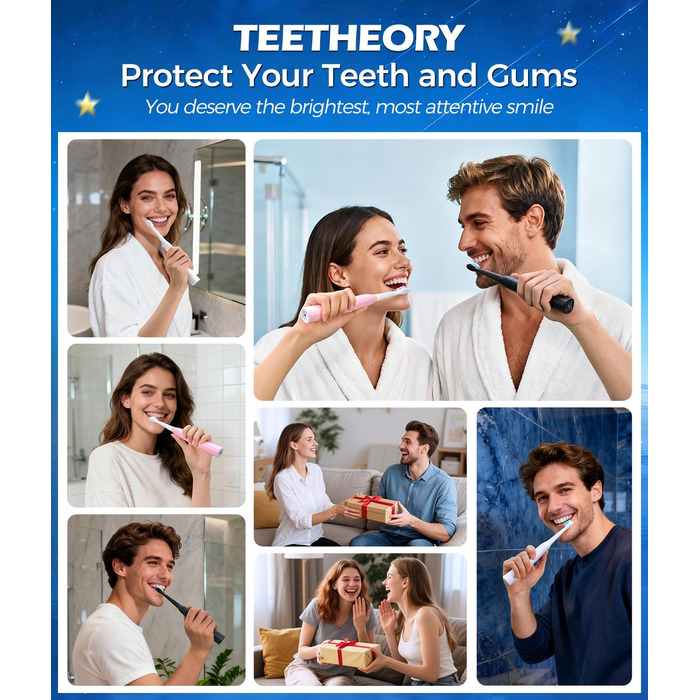 Звукова зубна щітка Schallzahnbürste для дорослих, 8 насадок, 40000 об/хв, 5 режимів, до 30 днів роботи, швидка зарядка, IPX7 водонепроникна, чорна