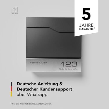 Поштовий ящик настінний модерн Tokio Anthrazit RAL7016 з газетницею, гравіюванням імені та номера будинку з нержавіючої сталі. Стійкий до іржі та УФ-випромінювання