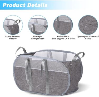Pop-up Laundry Basket - Foldable Laundry Basket, Breathable Honeycomb Mesh Laundry Basket, Space-Saving, Suitable for Laundry Room Storage, and Travel (gray)