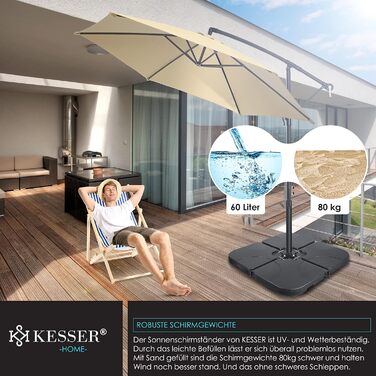 KESSER® Parasol Stand 4-Piece Umbrella Weight Umbrella Stand for Gazebo Umbrella Ground Cross 60 Liter / 80 kg Fillable with Water or Sand Includes Metal Connector Gazebo Umbrella Stand Plastic,