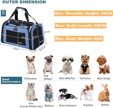 Транспортна переноска для котів та маленьких собак Petsfit, блакитна, S, з захисним ременем та розкладною матрацом