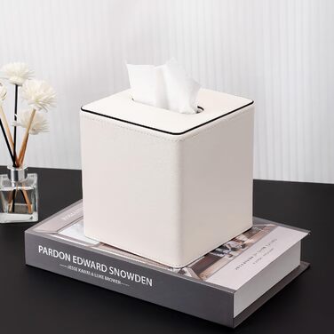 Коробка для серветок KINGFOM з екошкіри (PU), квадратна, для авто, офісу та дому, колір слонова кістка