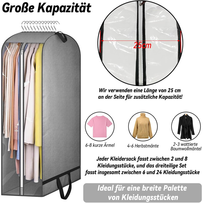 Чохли для одягу 2 шт. WwuHua, 110*60*25 см, сірі, з блискавкою, для костюмів, вечірніх суконь, пальто, жакеток