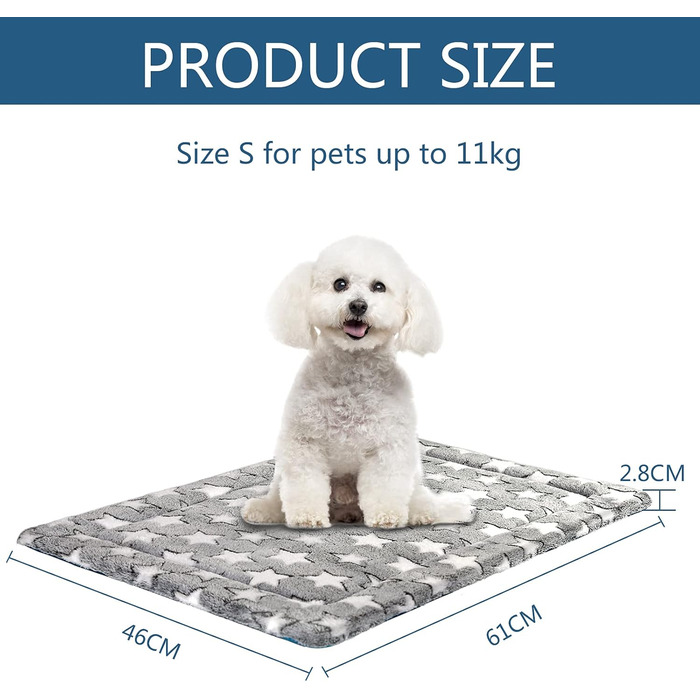 Підстилка для собак KROSER Fancy Crate Pad - двостороння, машинна стирка, для собак малого та великого розміру, 61x46x3 см, сіра та темно-синя, зірковий принт