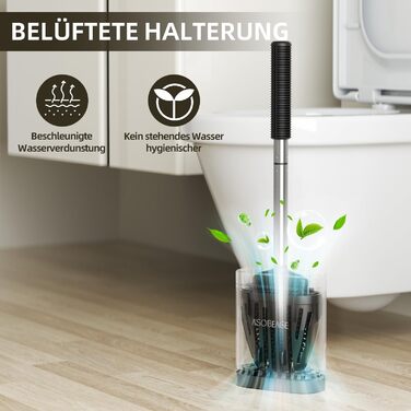 Набір для чищення унітазу ASOBEAGE: силіконова щітка, нержавіюча сталь, кріплення на стіну, швидковисихаючий тримач (Чорний)