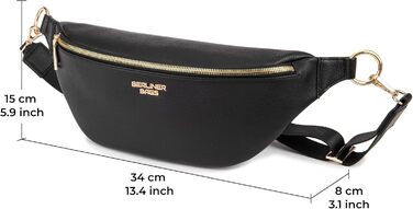 Чоловіча/жіноча поясна сумка Berliner Bags Preiu, шкіряна кросбоді сумка, XL (Чорний / Золотий)