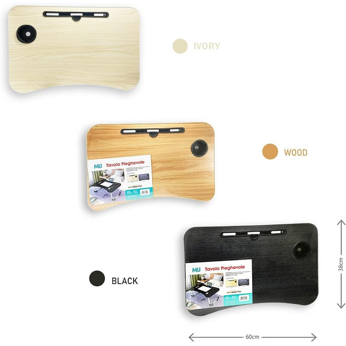 Стіл для ноутбука, піднос для ліжка, складаний портативний стіл для ноутбука, піднос для читання, піднос для сніданку, стіл для ноутбука, тримач для напоїв, піднос для книг, для вітальні, офісу та в дорогу, 60 x 40 см, білий